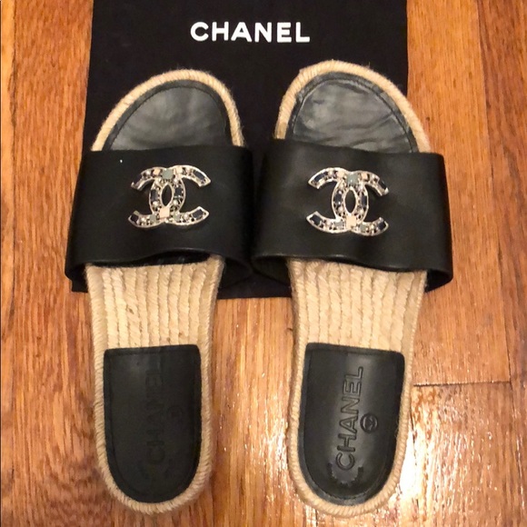 chanel espadrille slide sandals